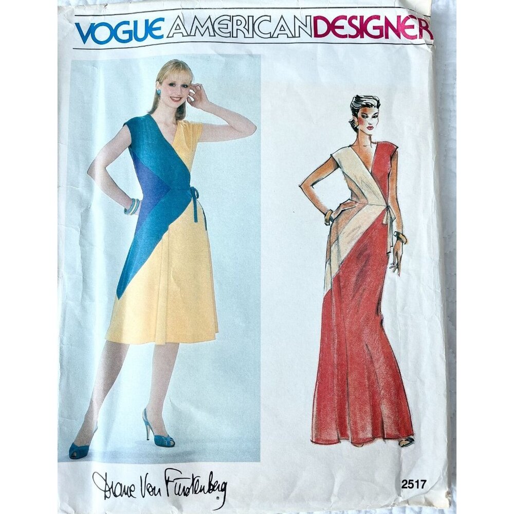 Vogue 2517 Diane Von Furstenberg Wrap Dress Bust 36 Evening or Knee Length Sz 14